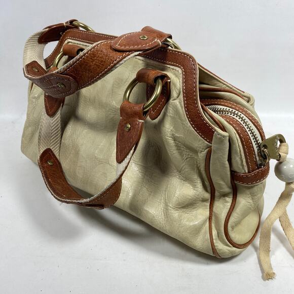 MARC JACOBS Bag Monogram Pebble Leather Satchel Shoulder Handbag Cream Brown - Picture 1 of 16